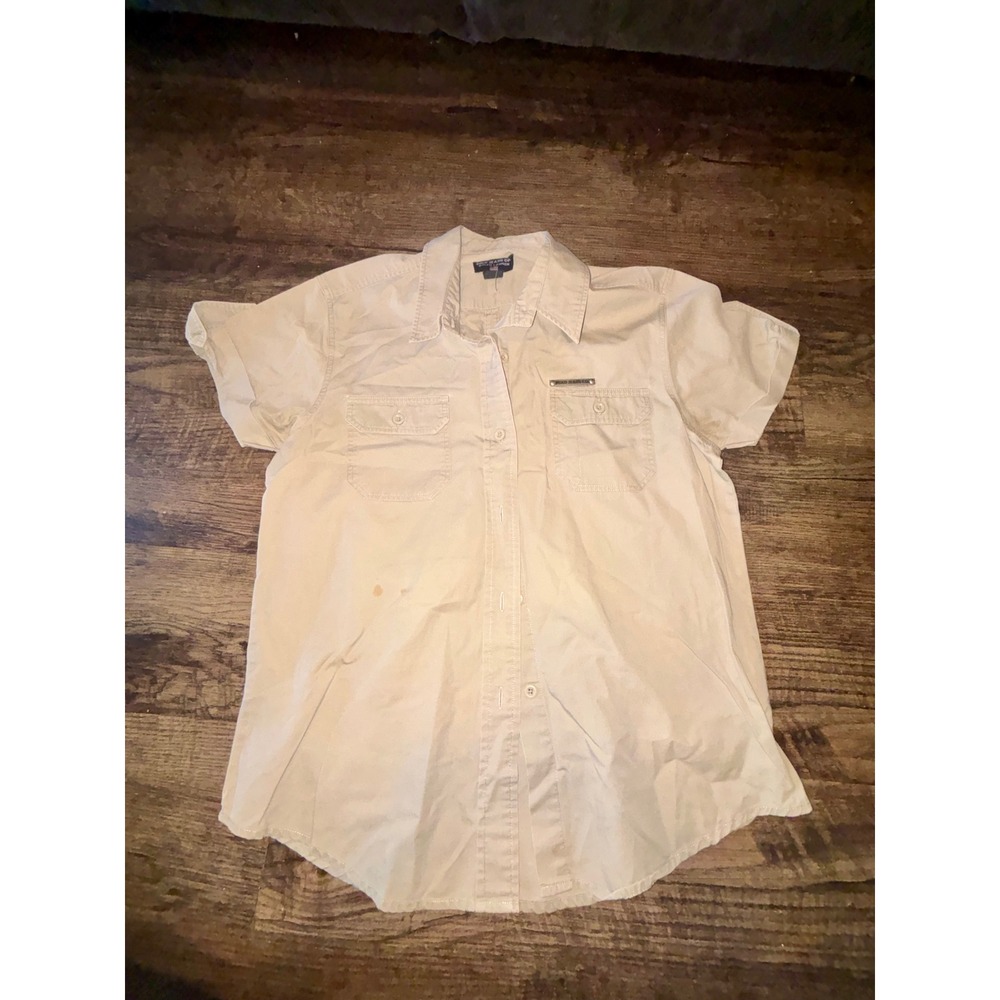 Polo Jeans Co Ralph Lauren Mens Khaki Tan Short Sleeve Button Down Shirt Size M
